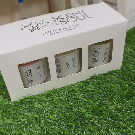 Premium Scented Candle Set of 3 – Vanilla, Pehli Barish, and First Crush | Best Diwali Gift