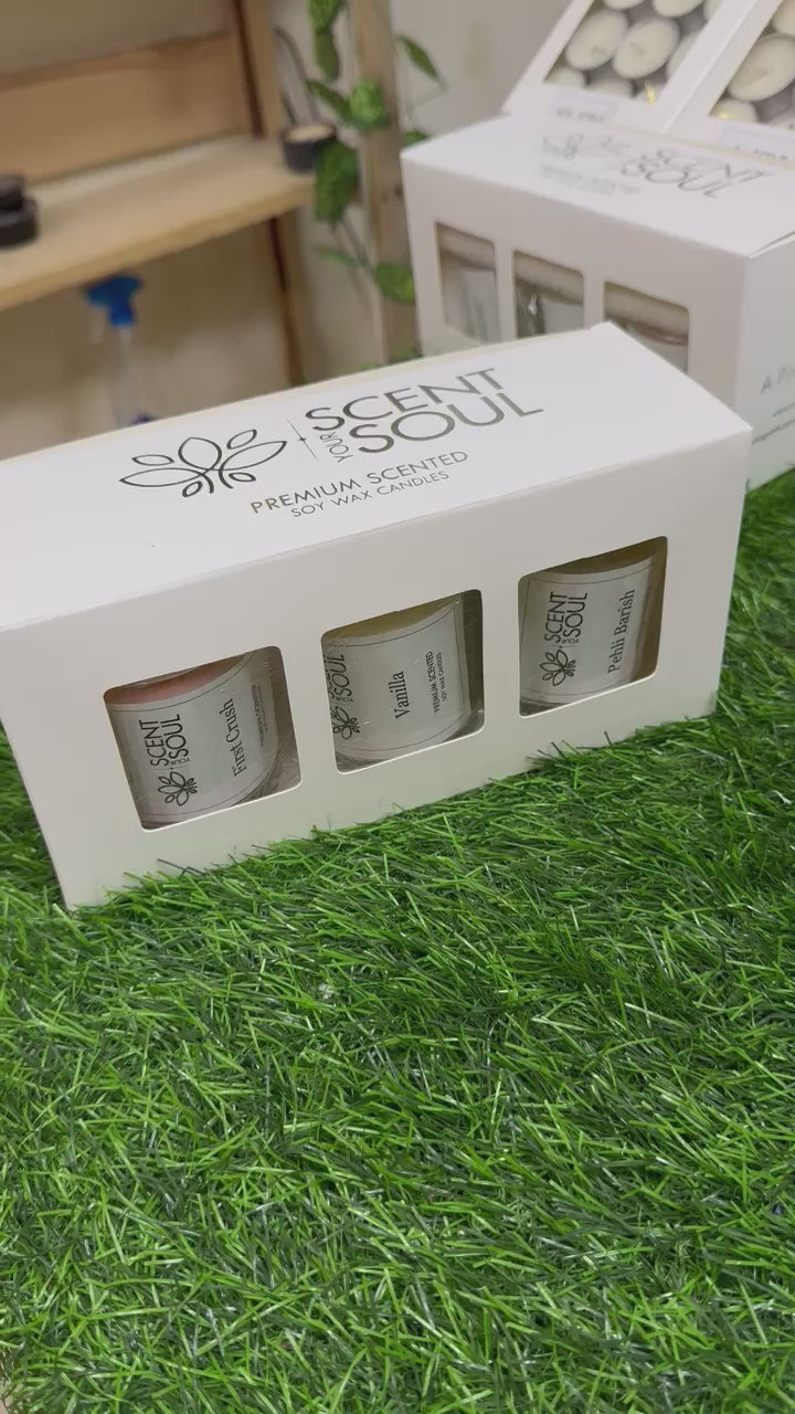 Premium Scented Candle Set of 3 – Vanilla, Pehli Barish, and First Crush | Best Diwali Gift