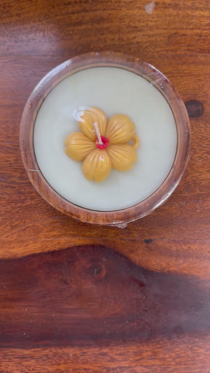 Soy Wax Scented Candle with a Flower Candle at the Top for Home Decor, Gifting, Bathroom, Candle Light Dinner  Single Wick Flower Design Candle in Wooden Container.