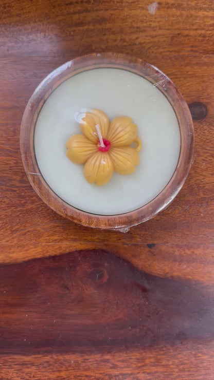 Soy Wax Scented Candle with a Flower Candle at the Top for Home Decor, Gifting, Bathroom, Candle Light Dinner  Single Wick Flower Design Candle in Wooden Container.